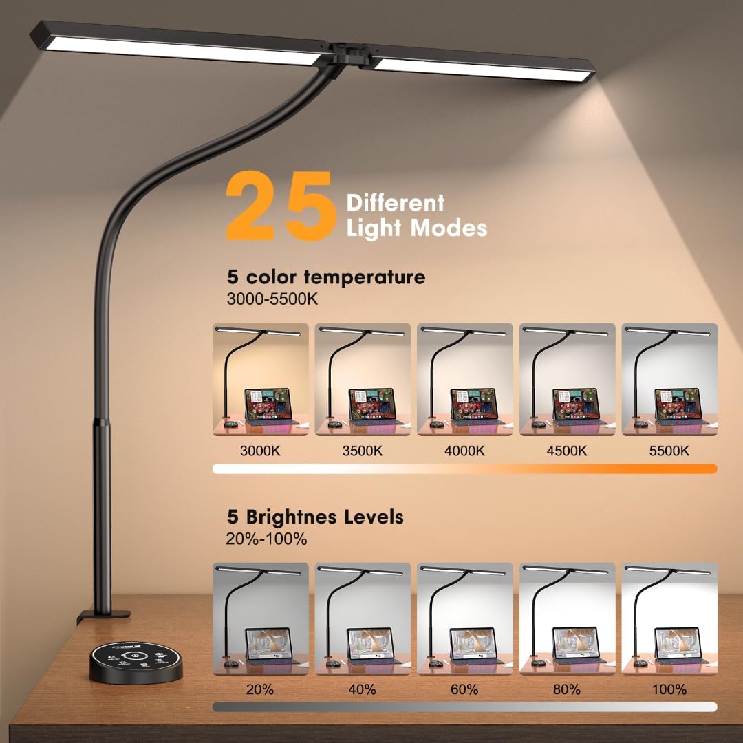 24W 5 Color Flexible Adjustable Lighting Table Lamp for Study Drafting