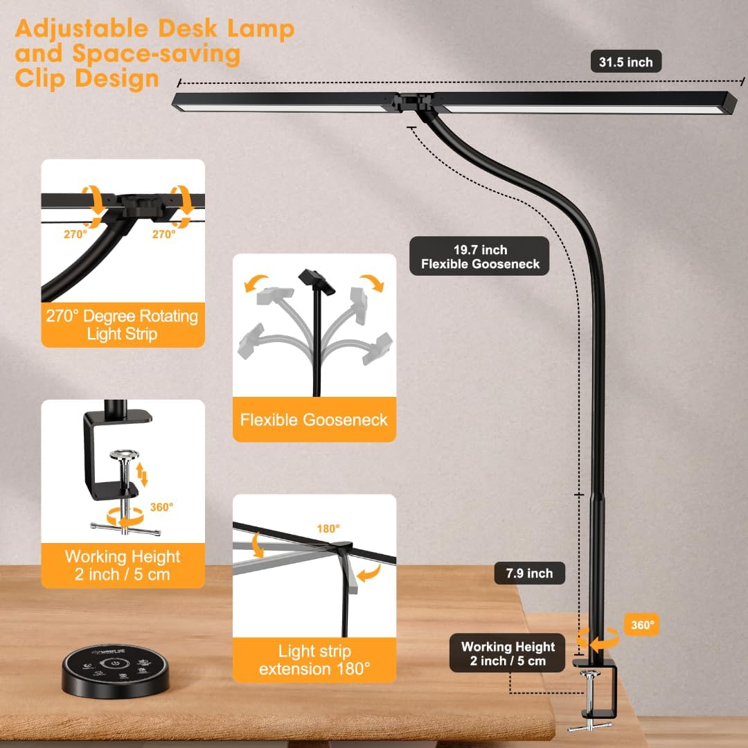 24W 5 Color Flexible Adjustable Lighting Table Lamp for Study Drafting