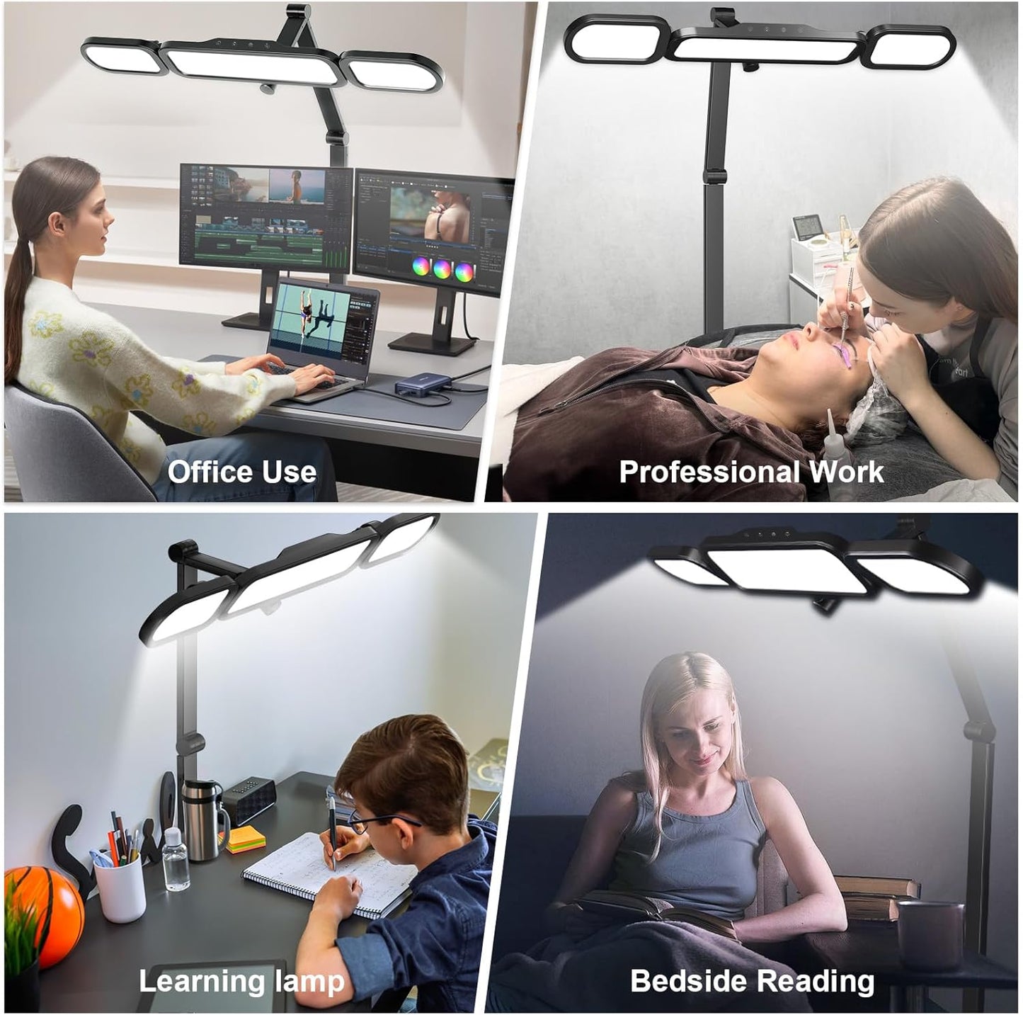 Dimmable Tempering Eye Care Desk Light Bright Modern Led Table Lamp for Nail Tech Archite (3 Section Swing Arm)