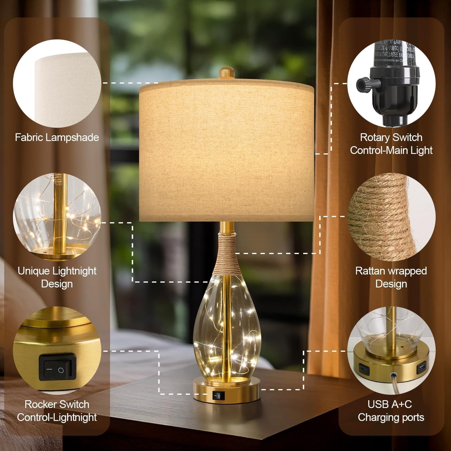 23" Table Lamps for Living Room Set of 2 Bedside Lamps for Night Stands Bedroom Lamps Farmhouse