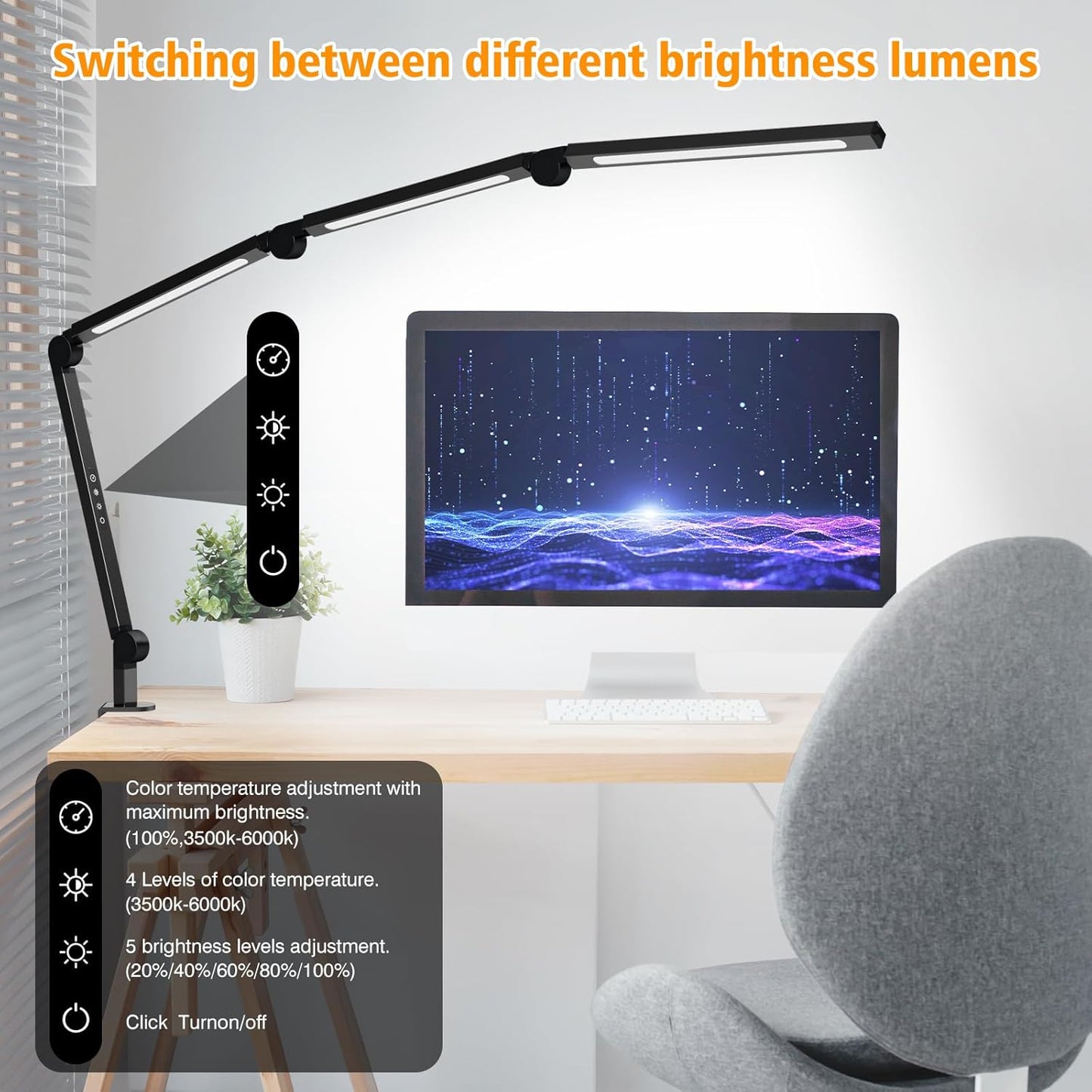 Adjustable Swing Arm Desk Lamps for Home Office,Dimmable Tempering Eye Care