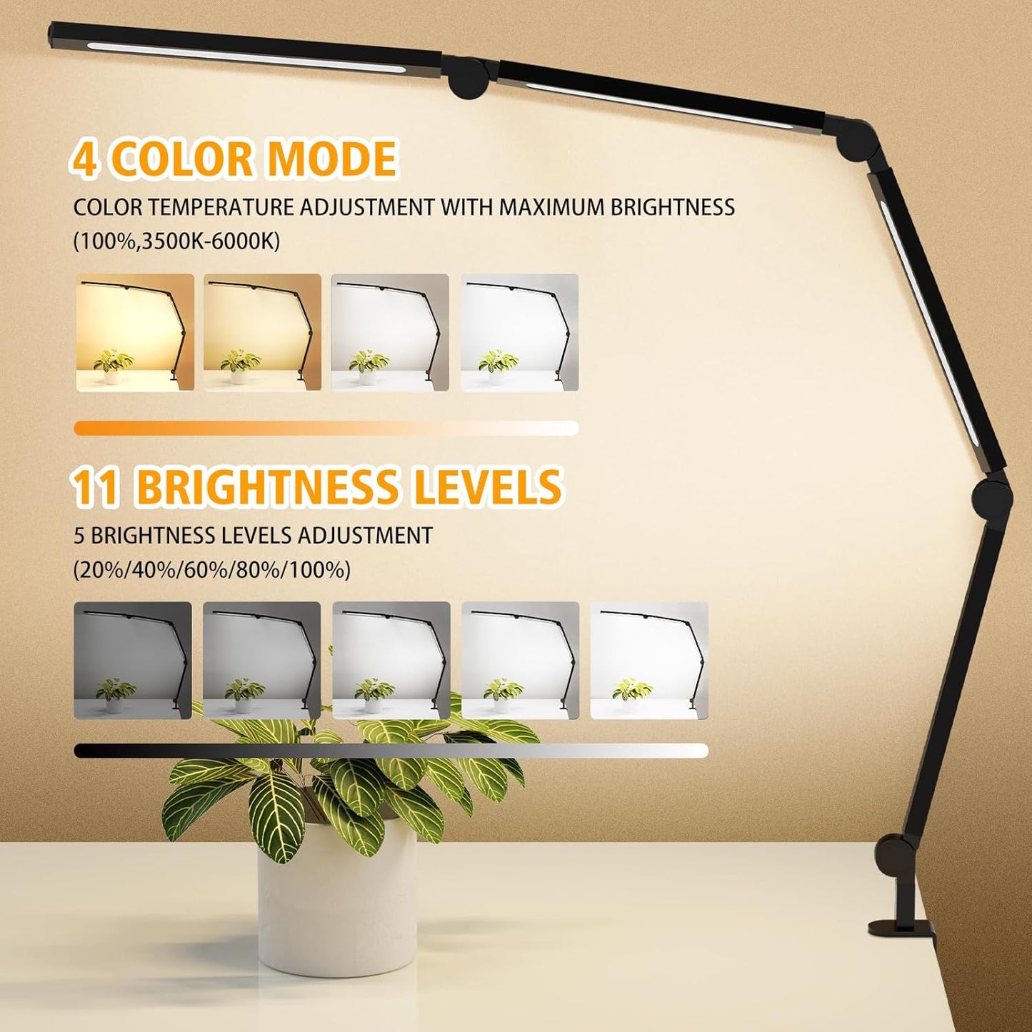 Adjustable Swing Arm Desk Lamps for Home Office,Dimmable Tempering Eye Care