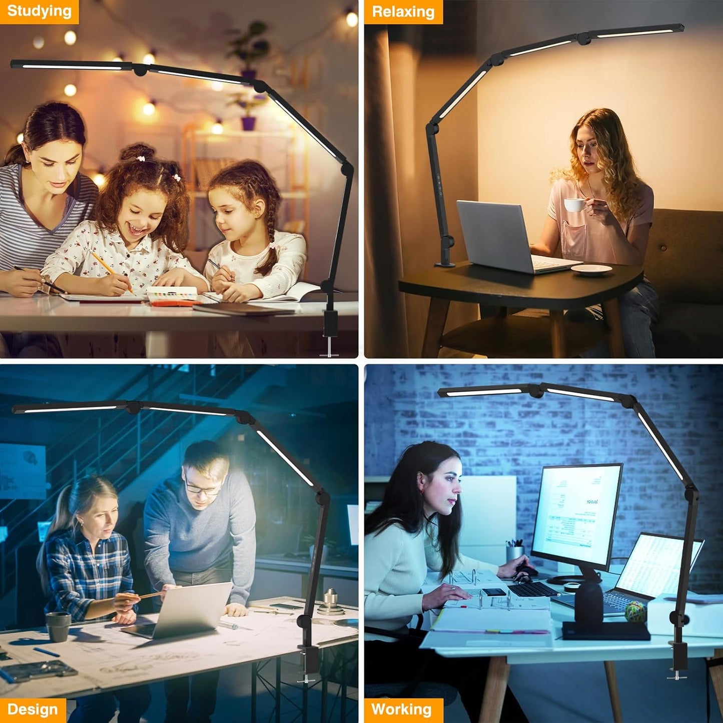 Adjustable Swing Arm Desk Lamps for Home Office,Dimmable Tempering Eye Care