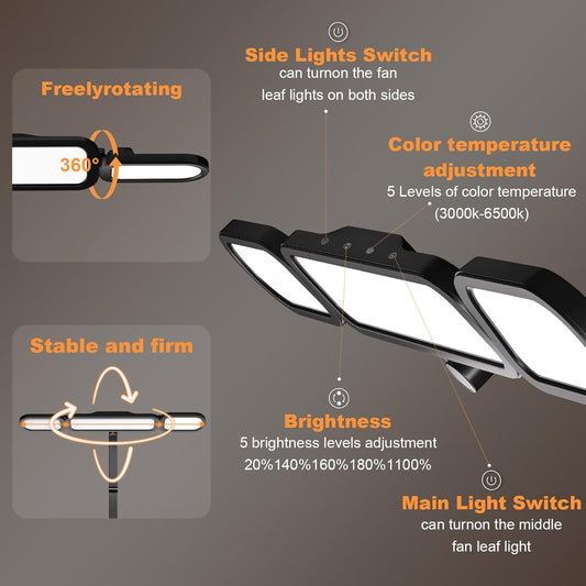 Dimmable Tempering Eye Care Desk Light Bright Modern Led Table Lamp for Nail Tech Archite (3 Section Swing Arm)