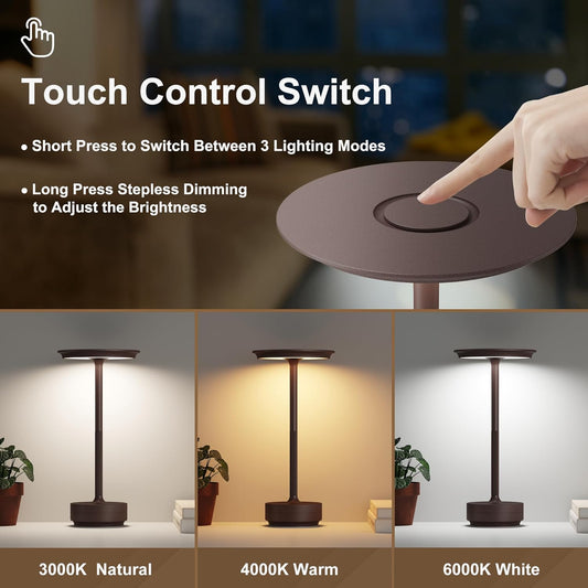 2 Pack Rechargeable Cordless Table Lamps, 5000mAh Portable LED Table Light